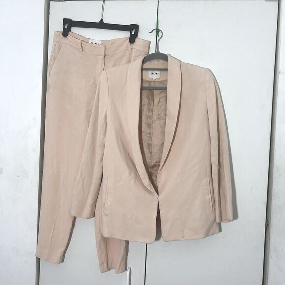 Sezane Jackets & Blazers - Sezane 2 Piece Pantsuit Women’s 40 Jacket Pants Blush Pink Crepe